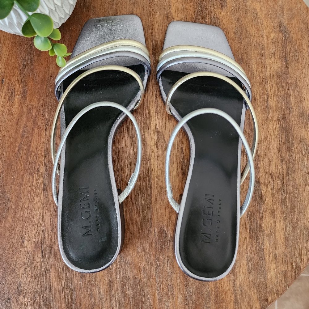 M. Gemi Square Toe Metallic Slide Sandals Size IT 37/US 7 - Picture 2 of 16